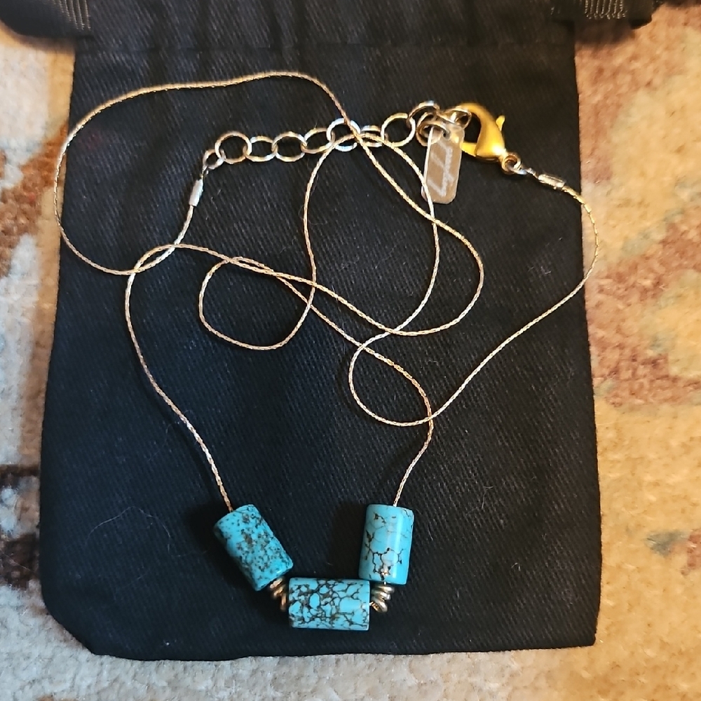 Handmade By Local Portland Artisan -Turquoise Bead Necklace with Gold Chain